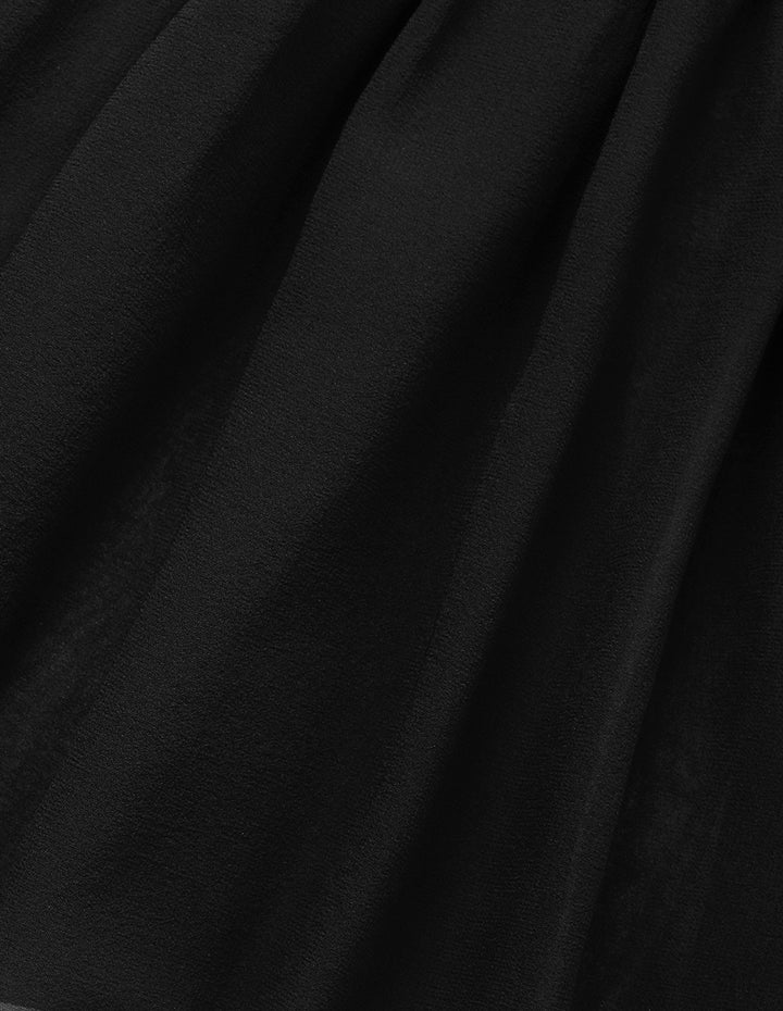 MARYLING Lapel Sheer Overlay Ruffled Short-Sleeve Pin-Tuck Empire-Waist Pleated Midi Dress