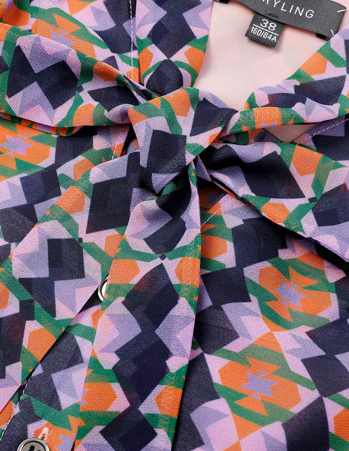 MARYLING Checked Georgette Print Long Sleeve Blouse