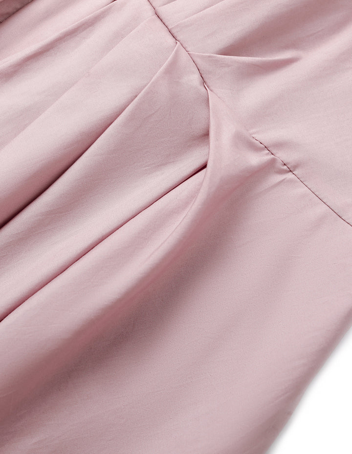 MARYLING Dusty Pink Long-Sleeve Pleated Midi Shirt Dress