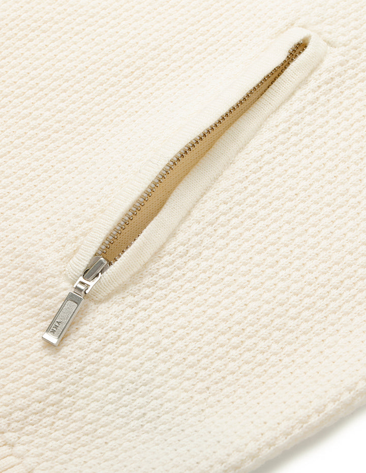 MARYLING White Round Neck Long-Sleeve Zipper Knit Cardigan