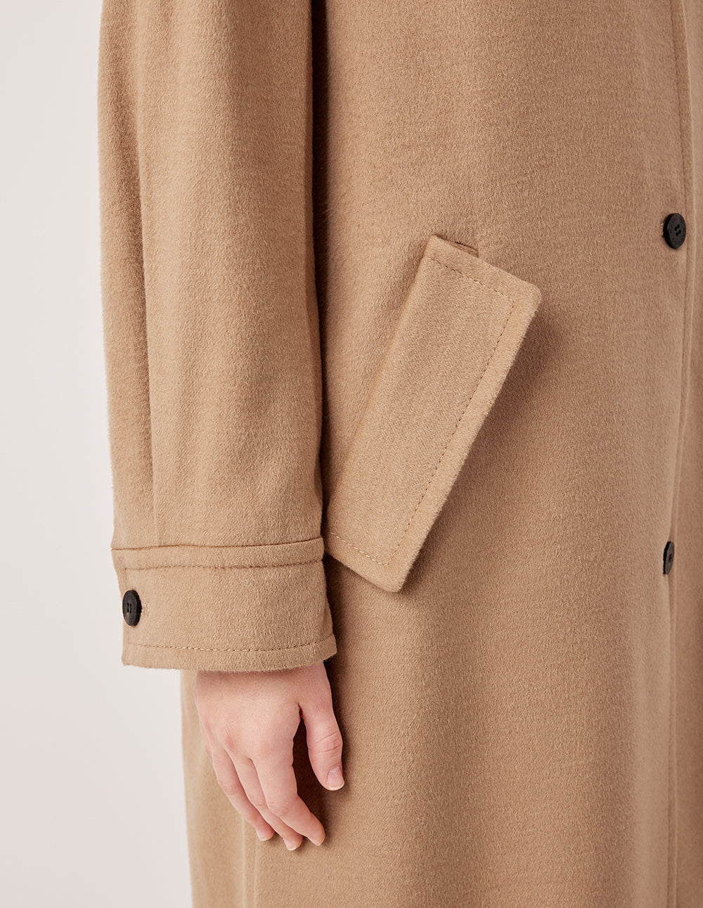 MARYLING Notched Collar Mid-Length Camel Hair Silk Blend Coat