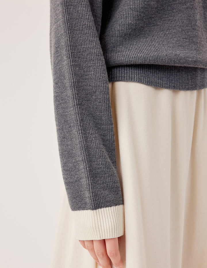 MARYLING Collar Ribbed Knit 100% Wool Pullover