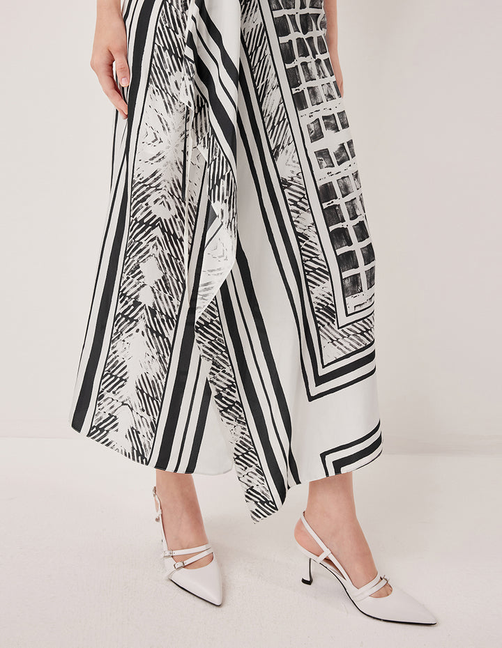 MARYLING Asymmetric Printed Silk Wrap Skirt