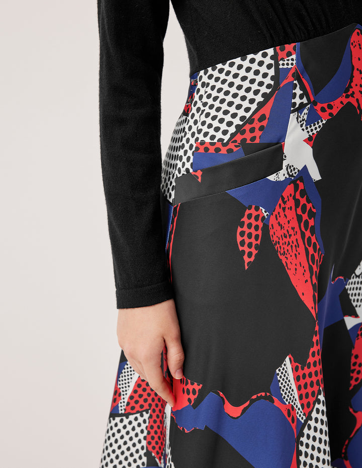 MARYLING V-Neck Long Sleeve Patchwork Printed Knit Dress