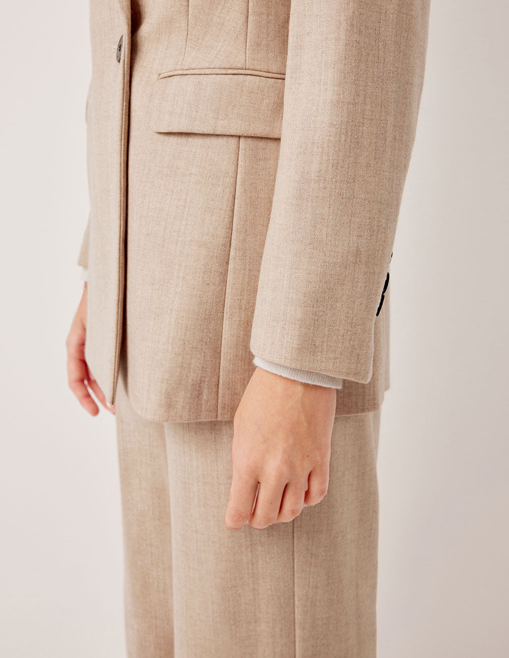 MARYLING Peaked Lapel Double-Breasted Commuter Beige Full Wool Blazer