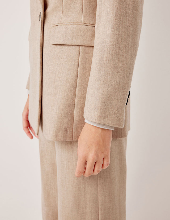 MARYLING Peaked Lapel Double-Breasted Commuter Beige Full Wool Blazer