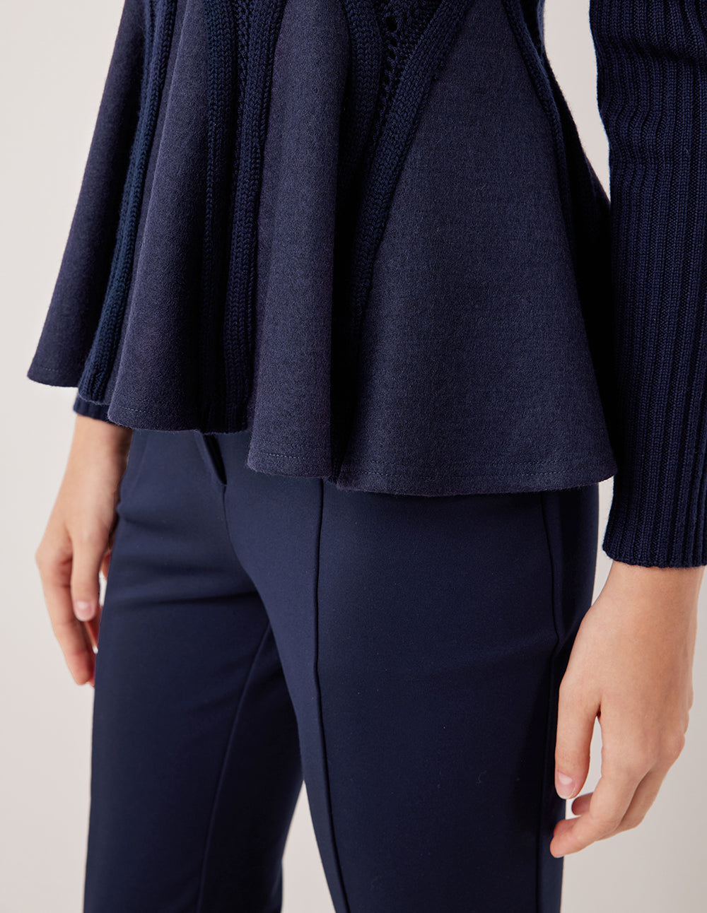 MARYLING Cable Knit Ribbed A-Line Hem Sweater