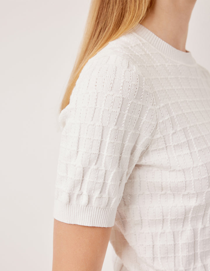 MARYLING Ribbed Round Neck Short Sleeve Knit Top