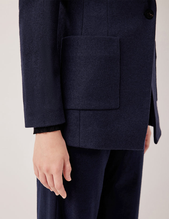 MARYLING Peak Lapel Single-Button Wool Blazer with Structured Shoulders