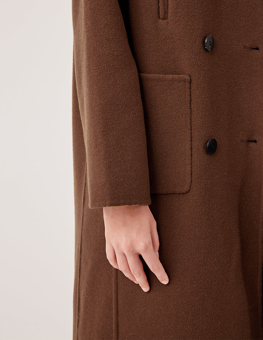 MARYLING Sheepskin Collar Patchwork Alpaca Double-Breasted H-Line Coat