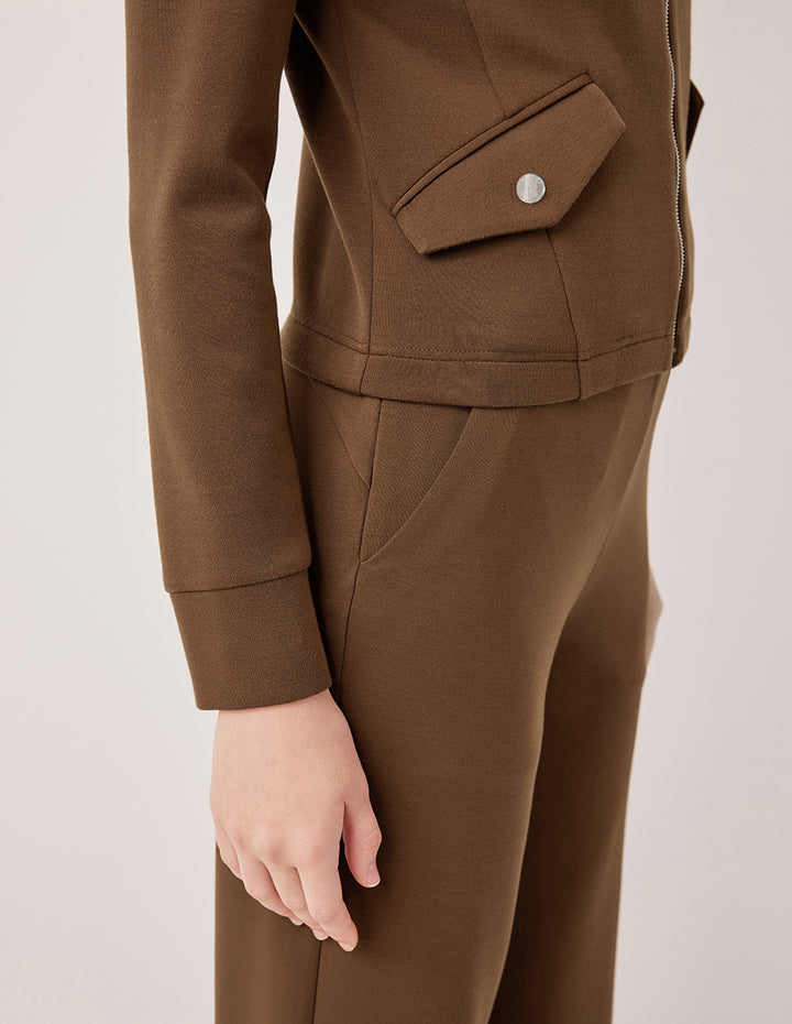 MARYLING Stand Collar Zip-Up Brown Jacket