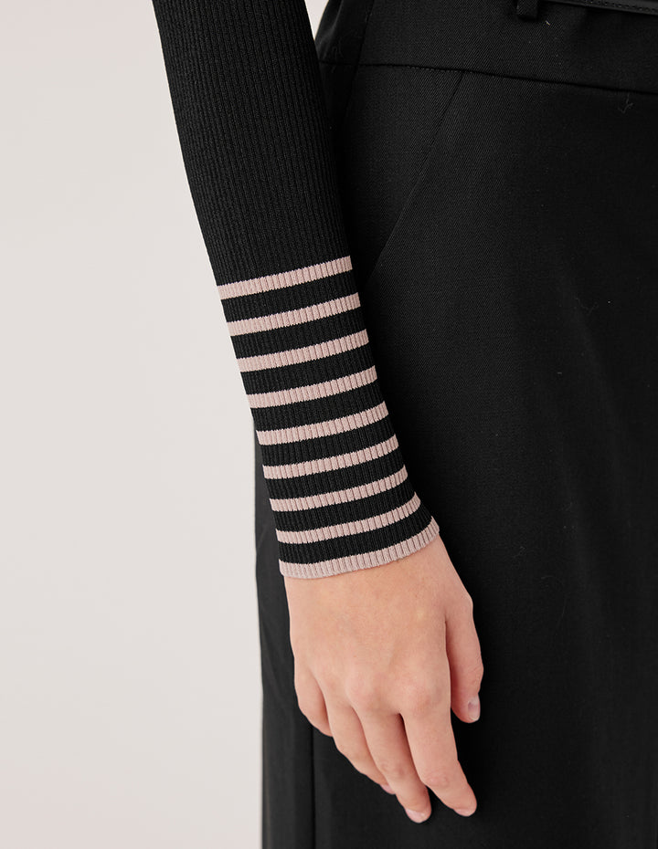 MARYLING Half-Turtleneck Long-Sleeve Diamond Pattern Fitted Knit Pullover