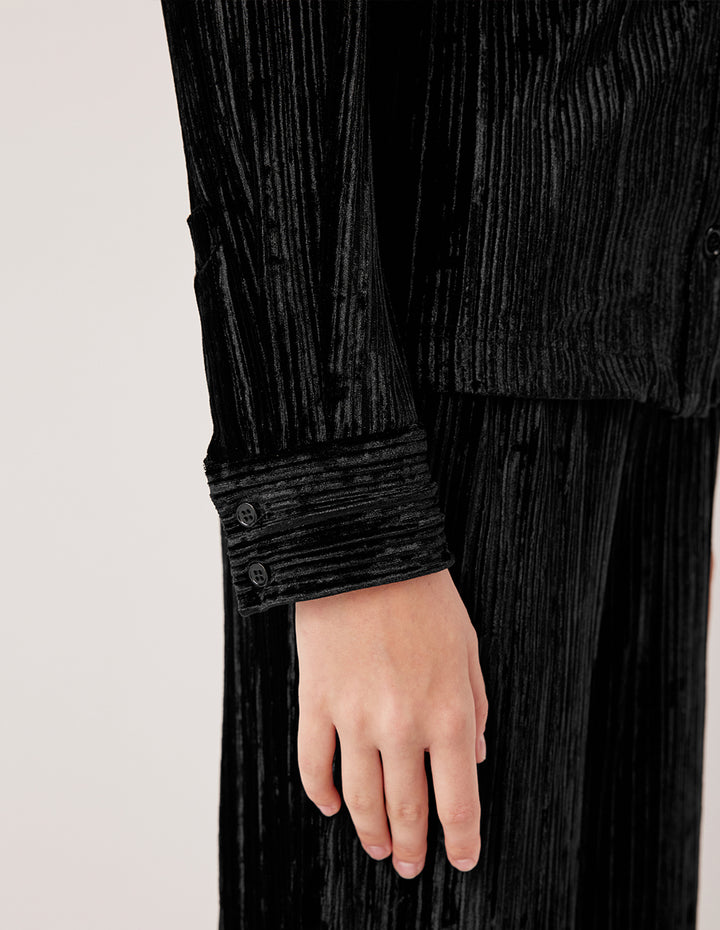 MARYLING Long Sleeve Pin-Tuck Velvet Blouse