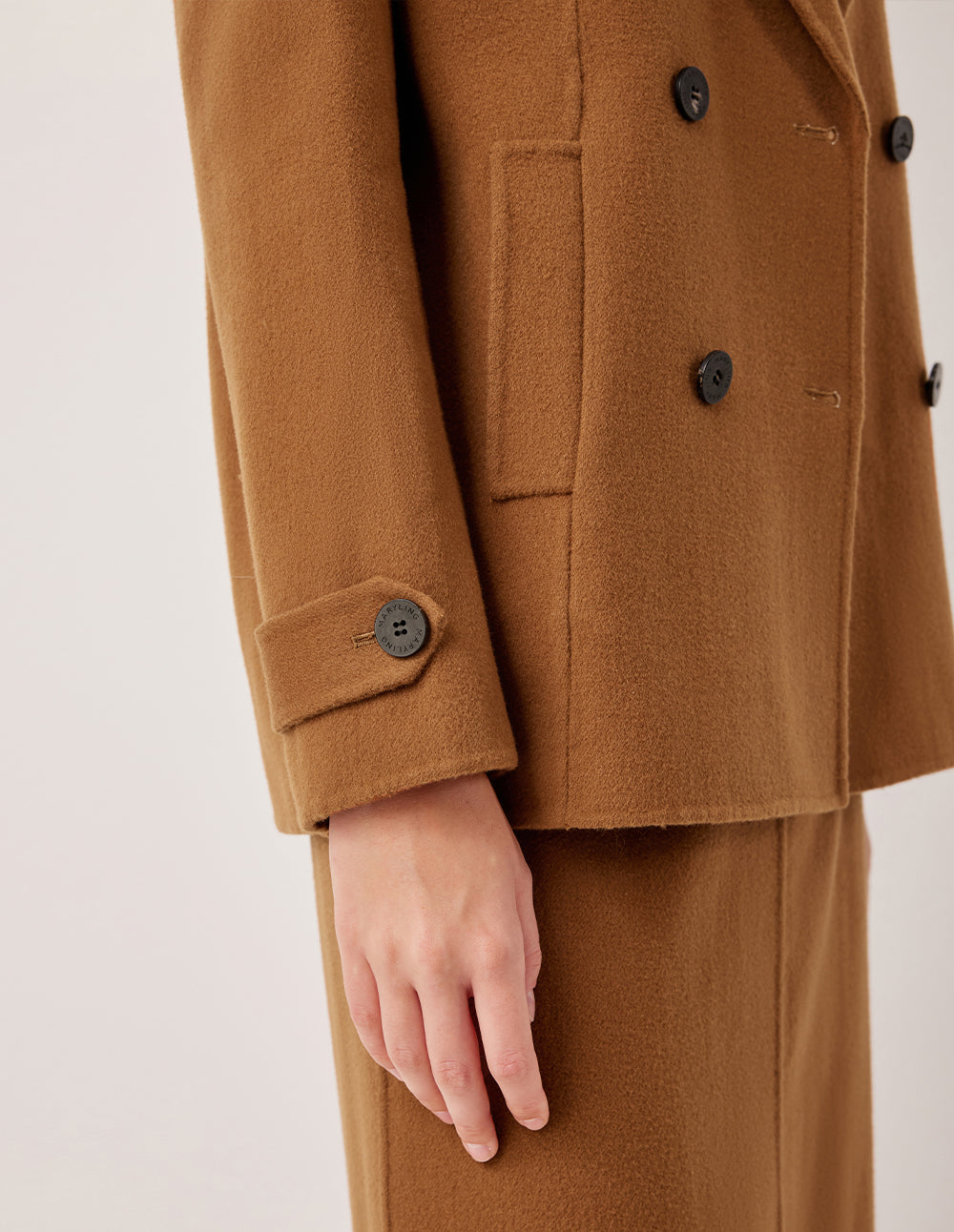 MARYLING Notched Lapel Long-Sleeved Double-Breasted Wool Coat