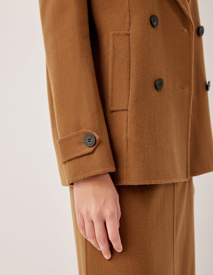 MARYLING Notched Lapel Long-Sleeved Double-Breasted Wool Coat