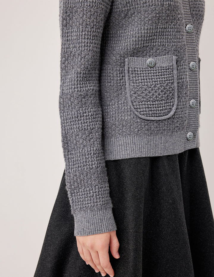 MARYLING Collar Long Sleeve Sequined Wool Knit Cardigan