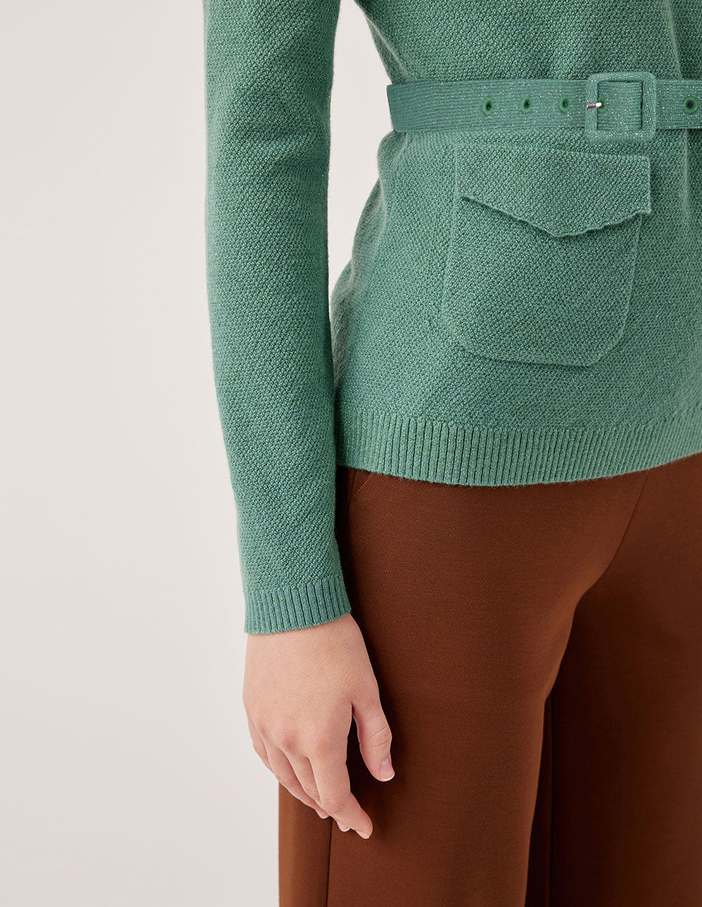 MARYLING Ribbed Semi-High Neck Merino Wool Blend Pullover Sweater