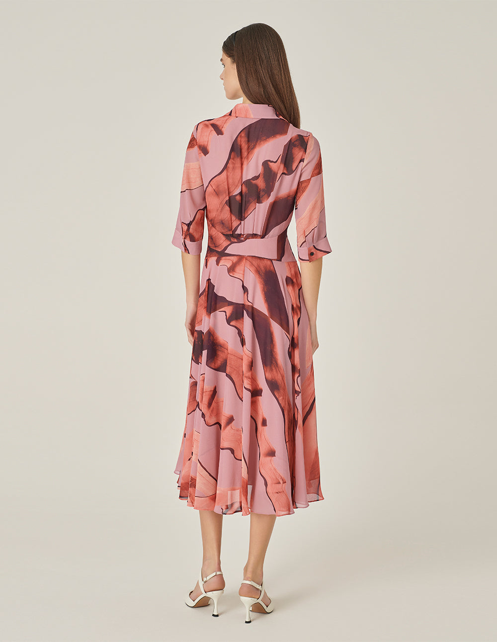 MARYLING 3/4 Sleeve Swing Print Shirt Dress