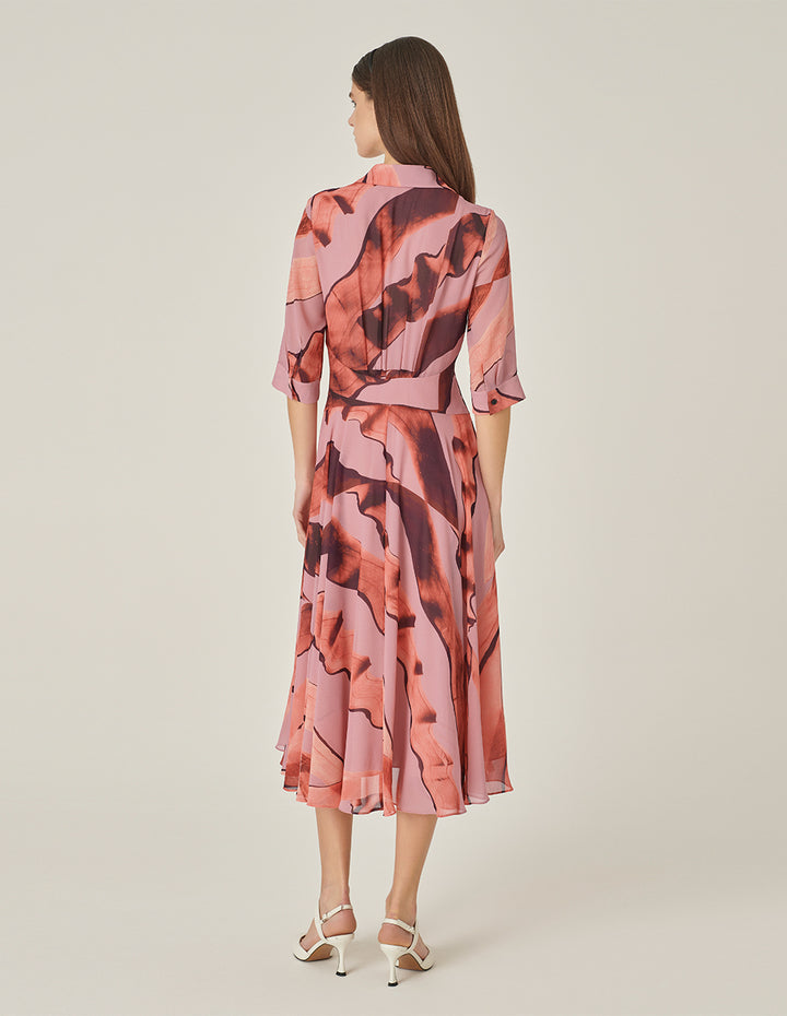 MARYLING 3/4 Sleeve Swing Print Shirt Dress