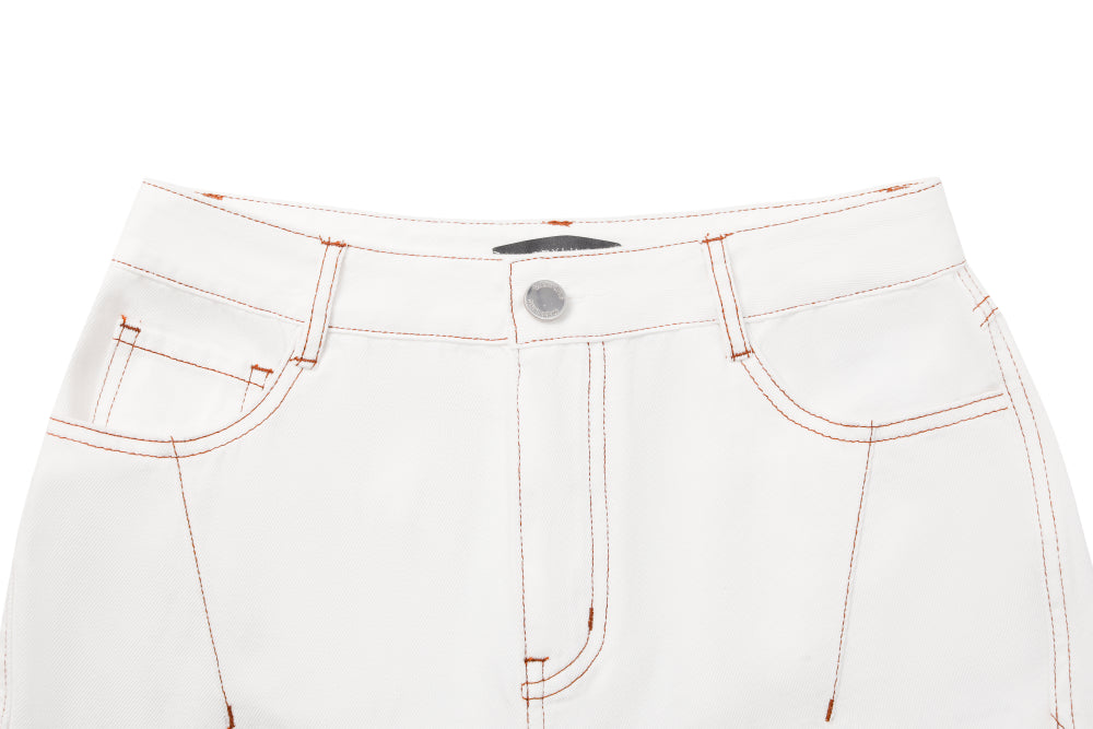 MARYLING Textured White Washed Jeans – Metal Zipper Detail