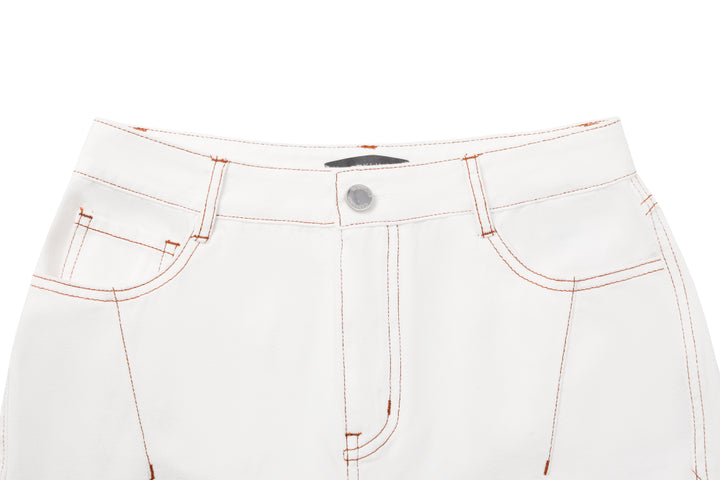 MARYLING Textured White Washed Jeans – Metal Zipper Detail