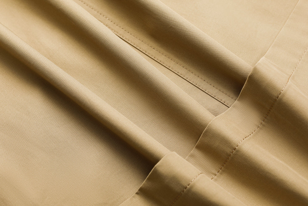 MARYLING Khaki Coat – Wide Belt & Vintage Texture