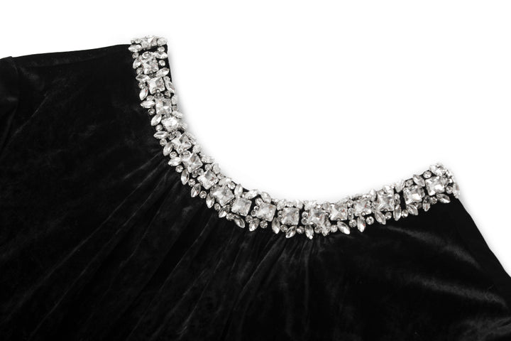 MARYLING Black V‑Neck Evening Jumpsuit with Crystal Details