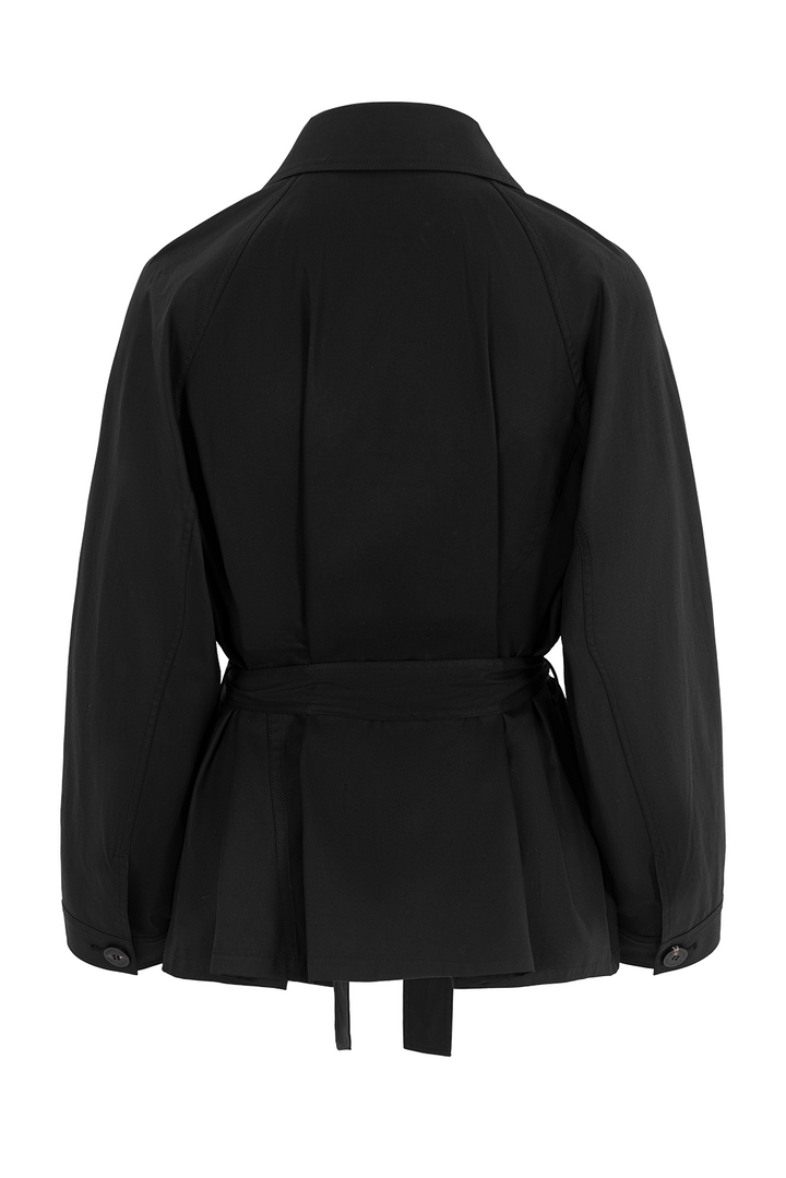 MARLING Notched‑Collar Trench Coat – Black with Detachable Belt