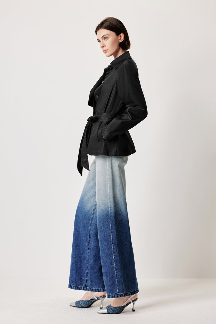 MARLING Notched‑Collar Trench Coat – Black with Detachable Belt