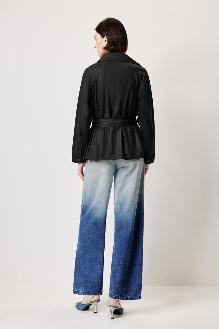 MARLING Notched‑Collar Trench Coat – Black with Detachable Belt