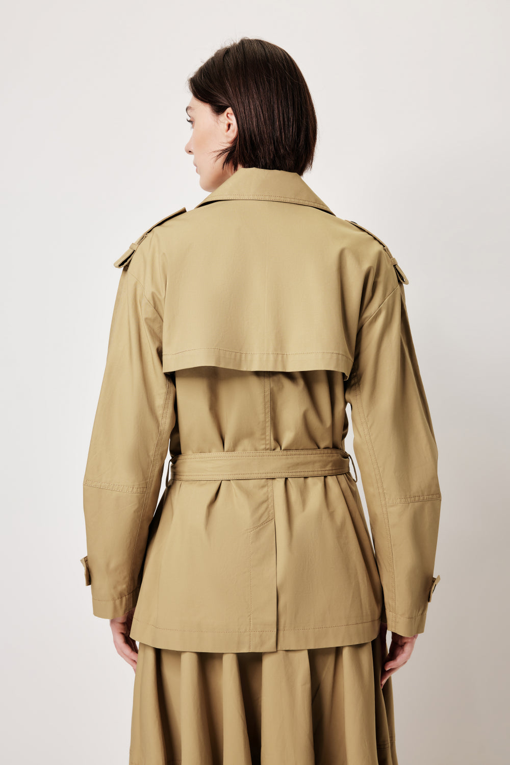 MARYLING Khaki Coat – Wide Belt & Vintage Texture