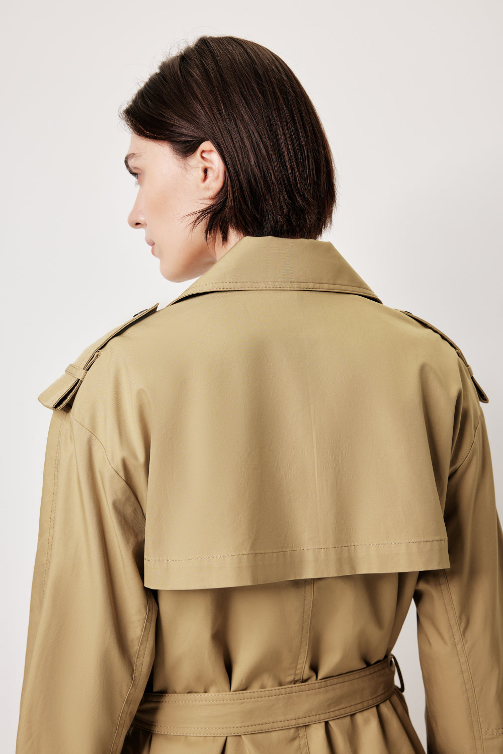 MARYLING Khaki Coat – Wide Belt & Vintage Texture