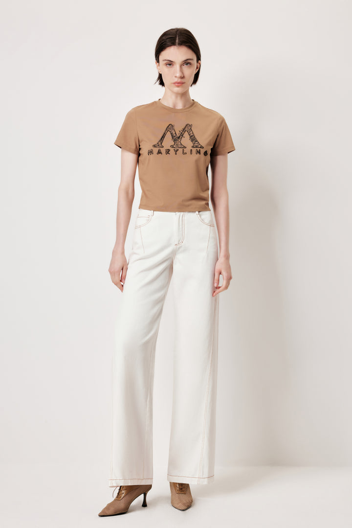 MARYLING Textured White Washed Jeans – Metal Zipper Detail