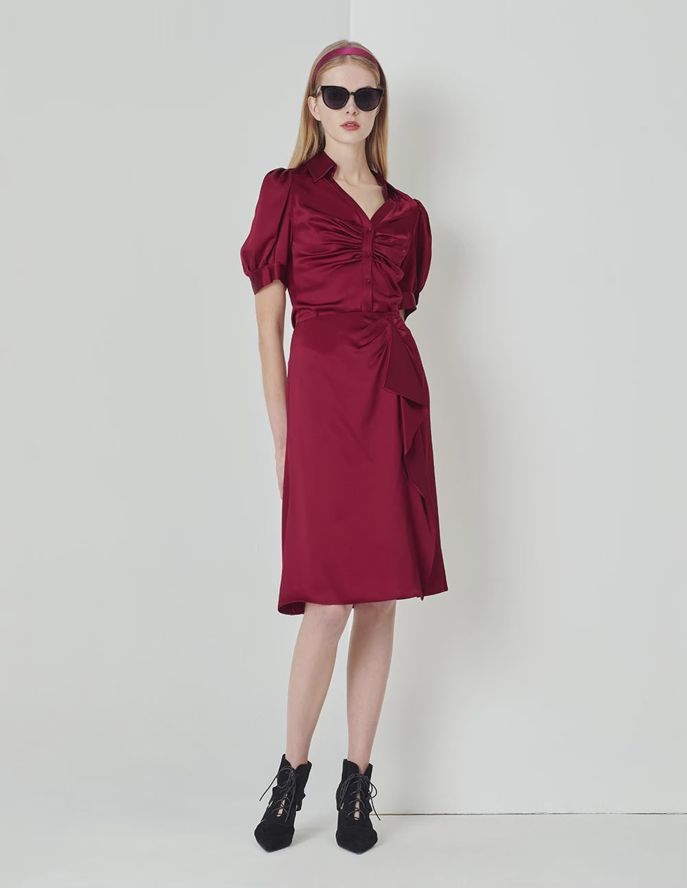 MARYLING Burgundy Ruffle Mermaid Skirt