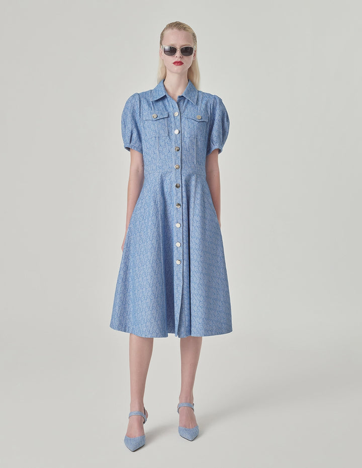 MARYLING Logo Jacquard Denim Short Sleeve Dress