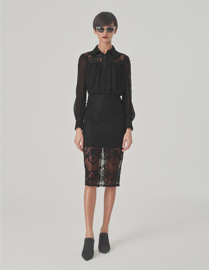 MARYLING Black Lace Pencil Skirt