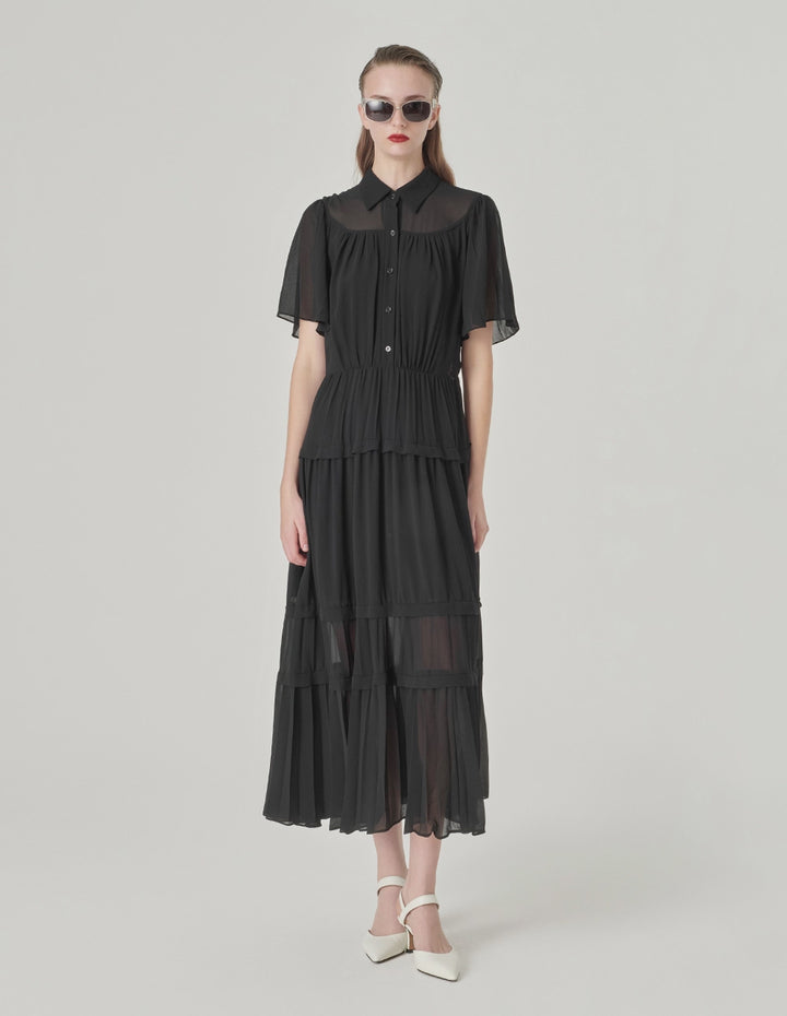MARYLING Pleated Hem Shirt Dress