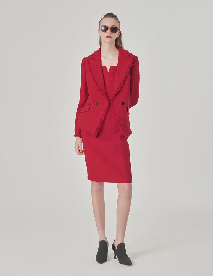MARYLING Red Lapel Collar Tweed Blazer