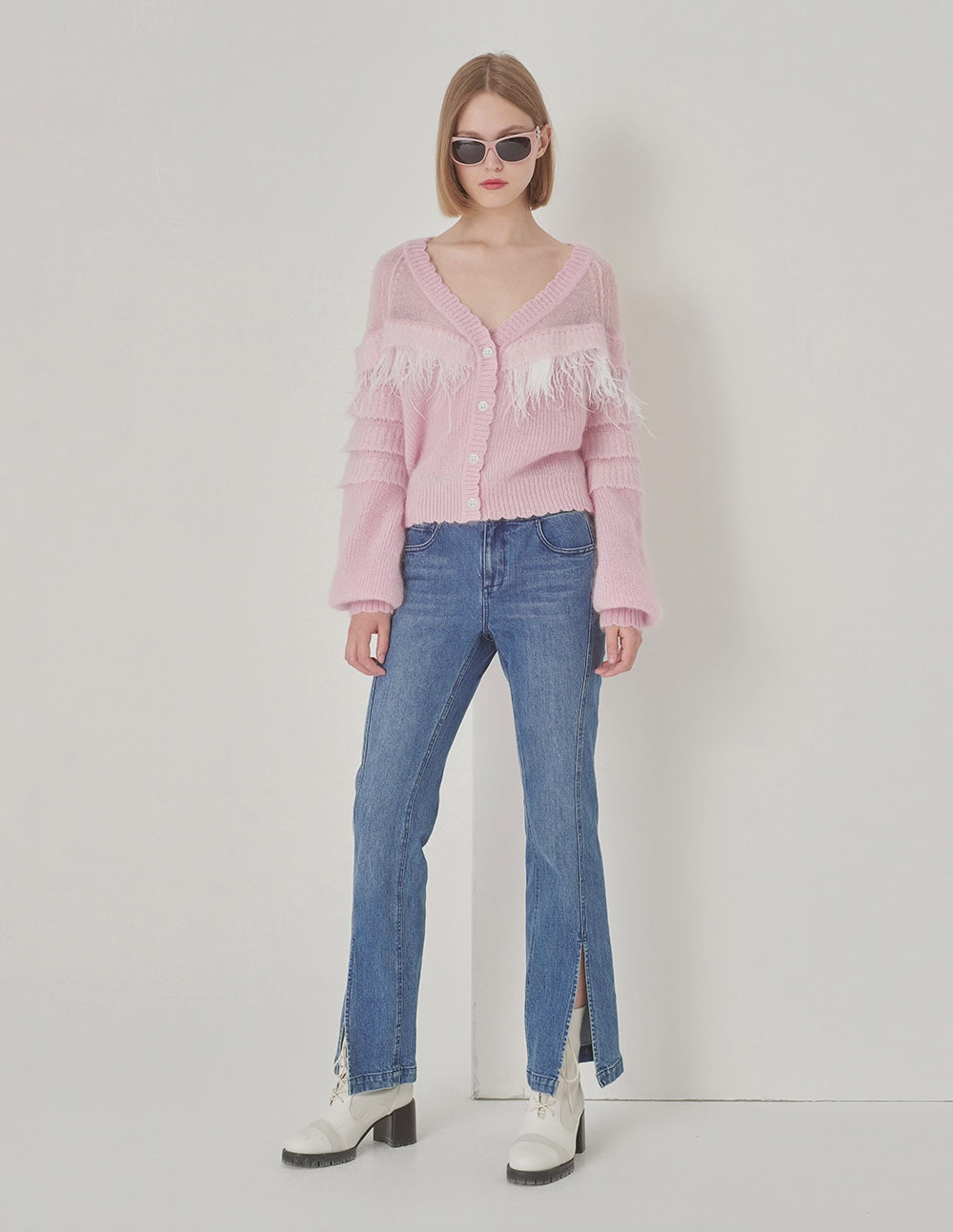 MARYLING Cherry Pink Mohair Cardigan