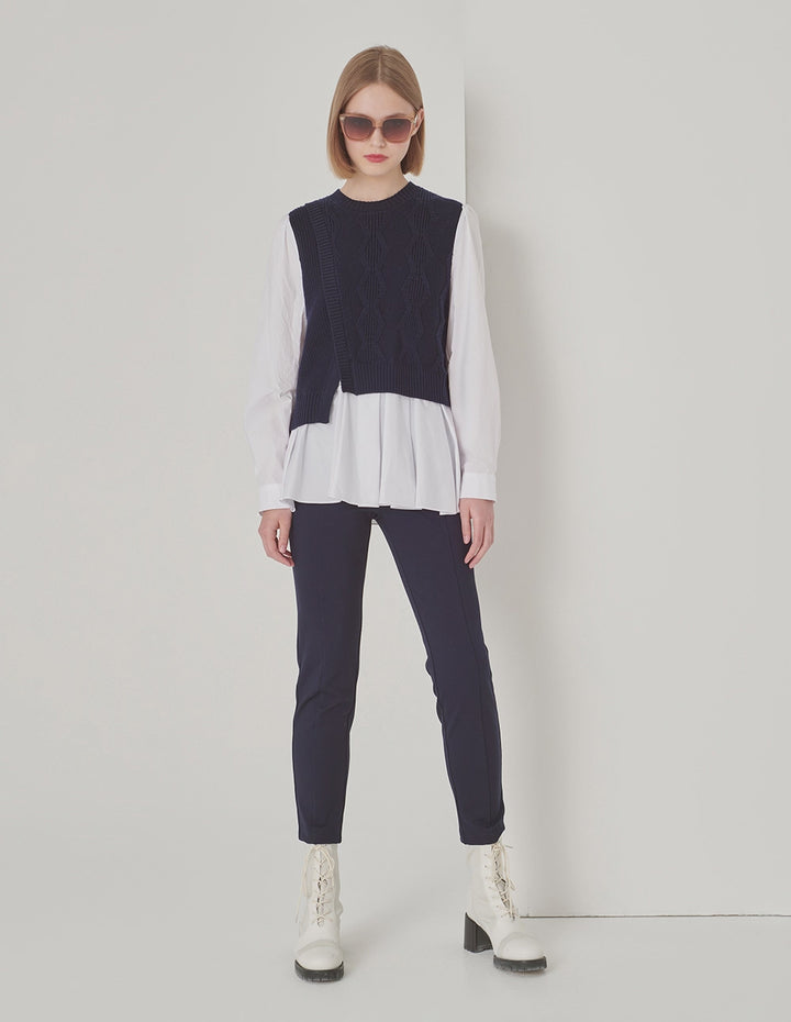MARYLING Blue And White Asymmetric Knit Woven Sweater