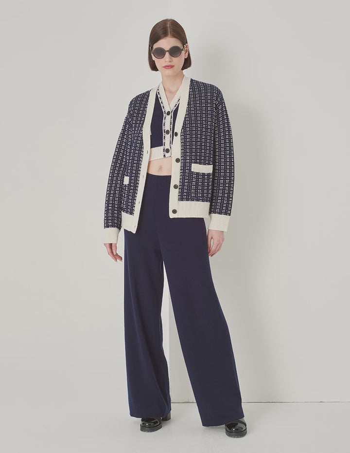 MARYLING Blue And White Contrast Knitted Cardigan