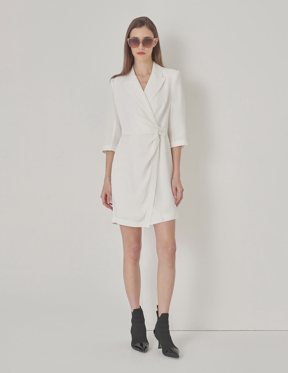 MARYLING White Suit Waist Pleated Dress