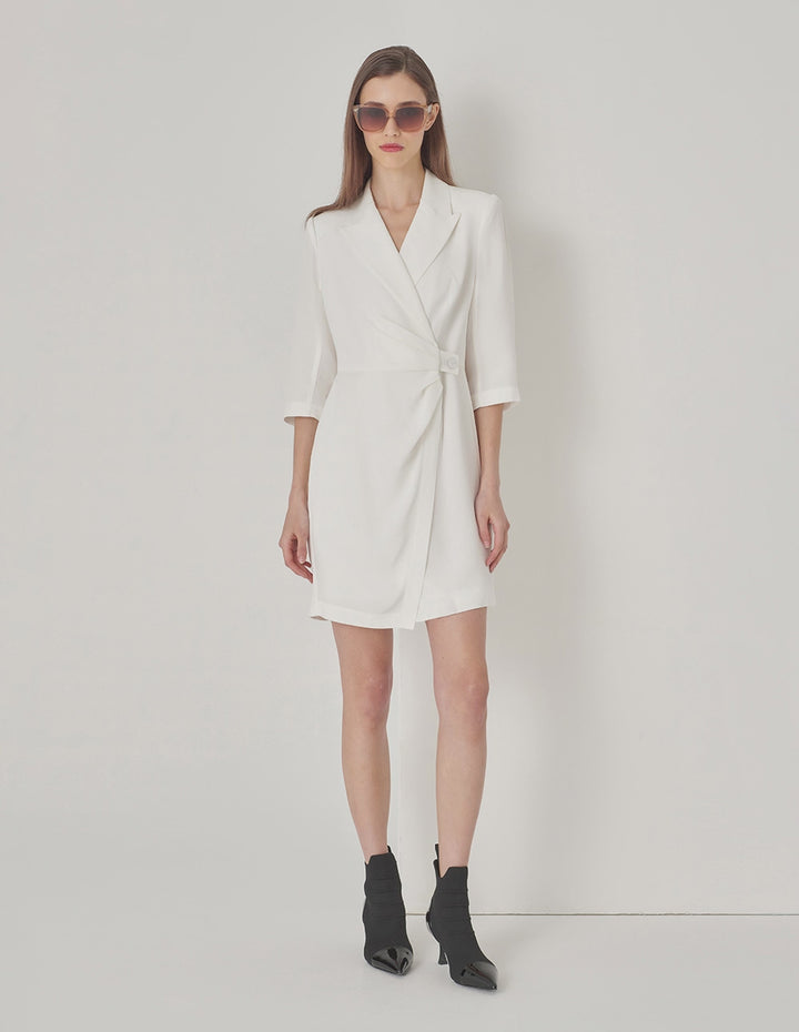 MARYLING White Suit Waist Pleated Dress
