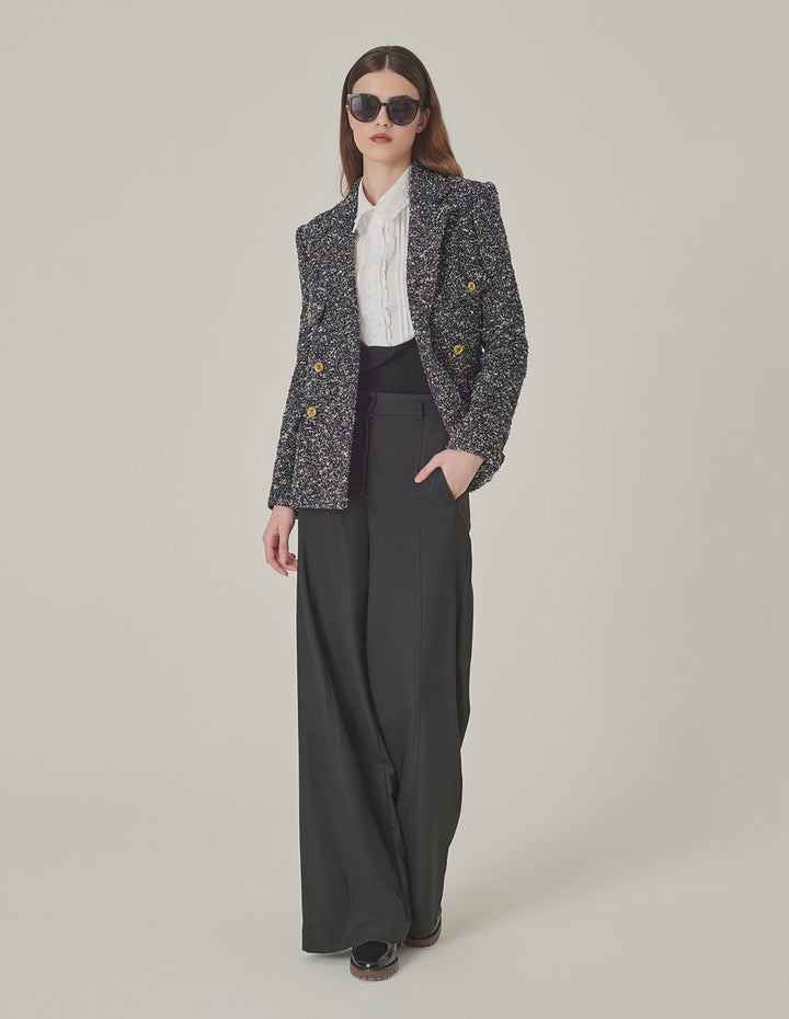 MARYLING Lapel Long-Sleeve Tweed Double-Breasted Blazer