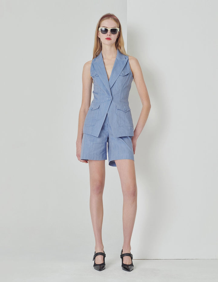 MARYLING Denim Blue Mid-Rise Slanted Pocket Trousers