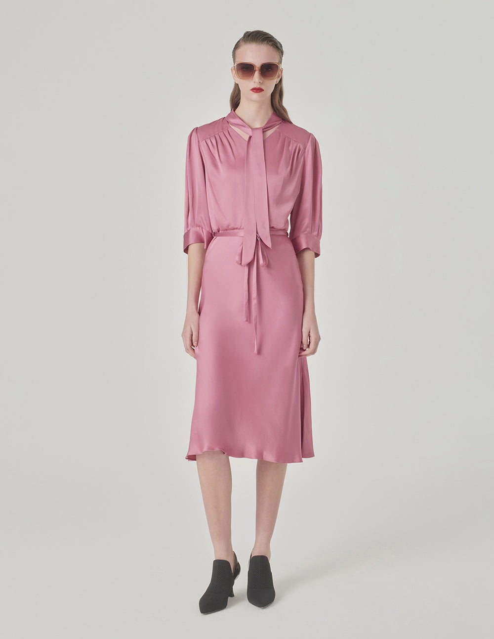 MARYLING V-Neck Short Sleeves Pink Fishtail Dress