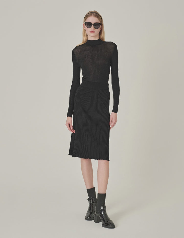 MARYLING Black Round-Neck Long-Sleeve Thin Knitted Pullover