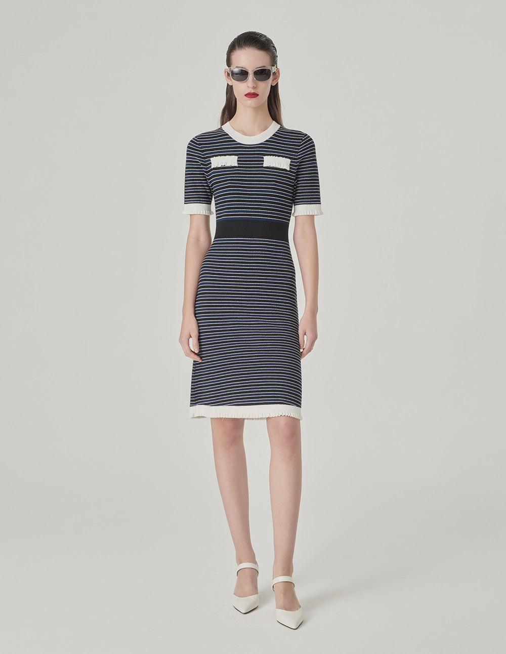 MARYLING Colour Block Crew Neck Knitted Dress