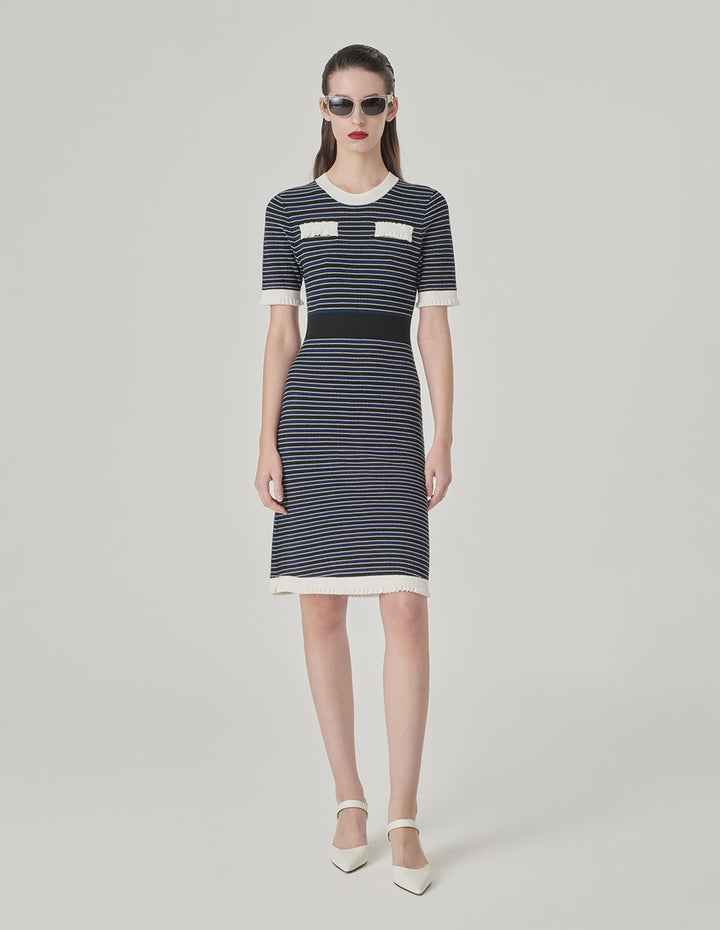 MARYLING Colour Block Crew Neck Knitted Dress