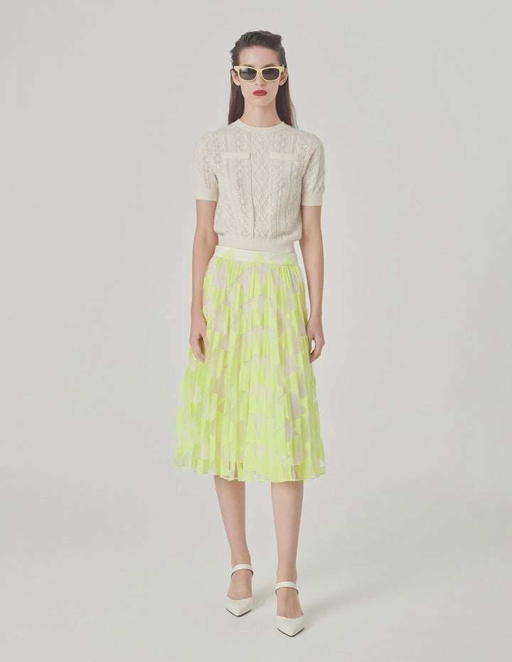 MARYLING Bright Yellow Lace Pleated Skirt